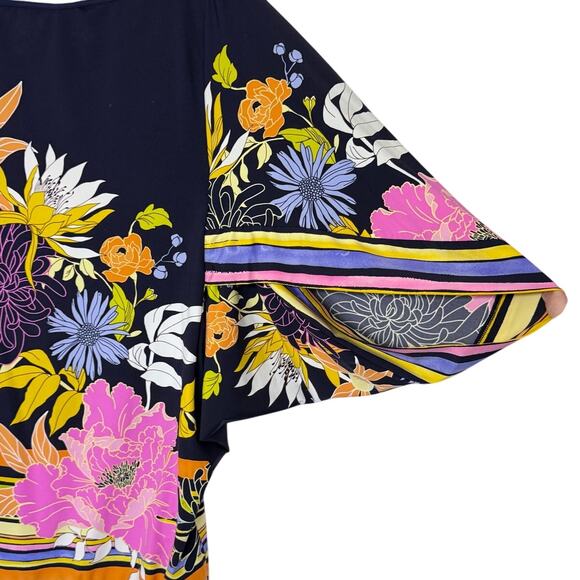 Trina Turk Floral Tunic Swim Cover-Up 3/4 Sleeves Mini Dress Size Small Colorful - Picture 5 of 12